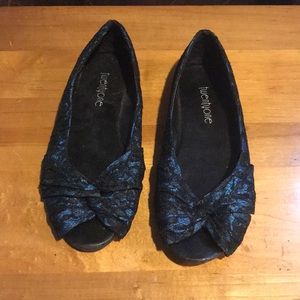 Blue Black Lace Ballerina Flats size 6